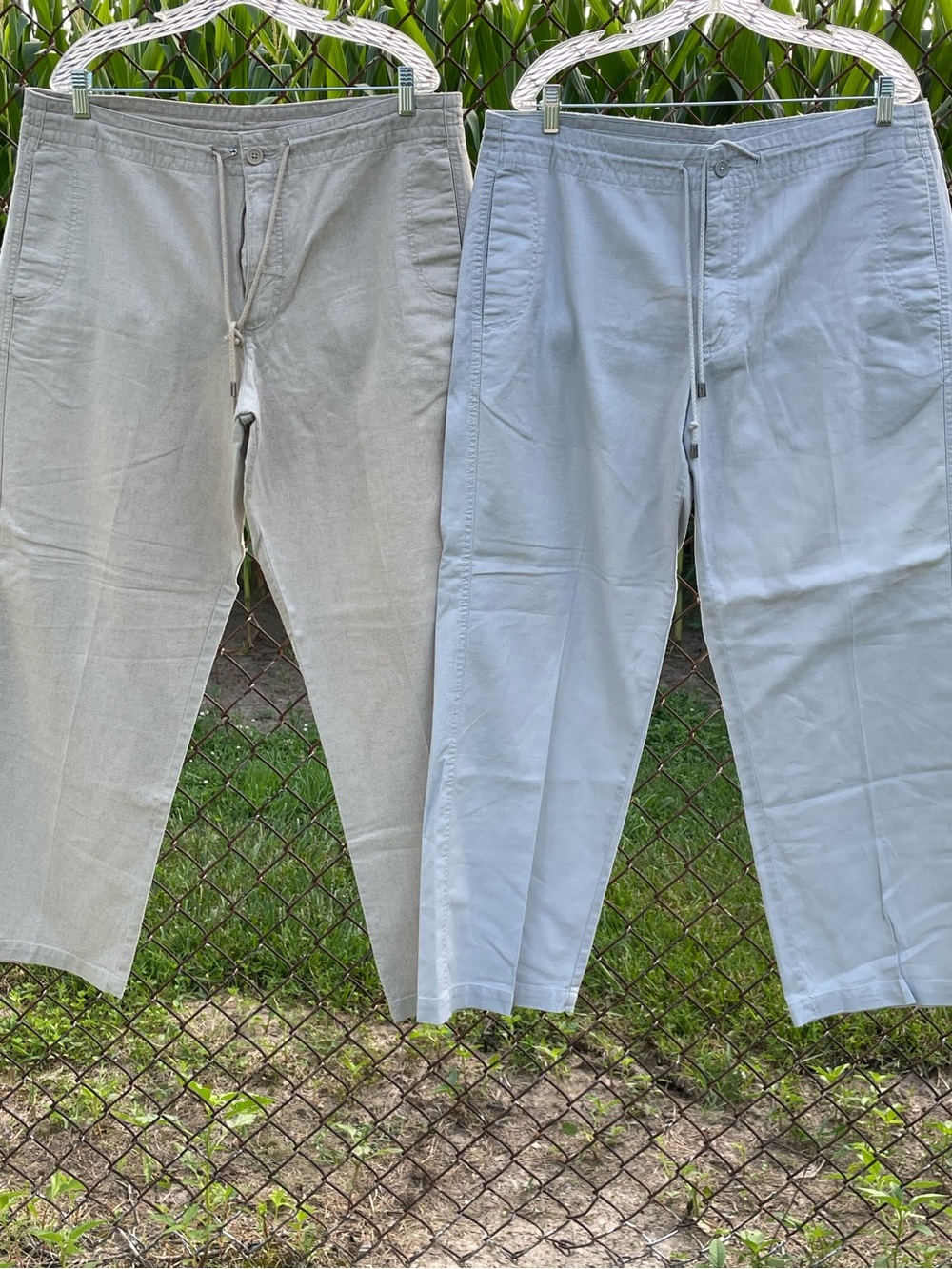 Marc Anthony Wide Leg Drawstring LinenPants in Light Gray and Light Blue 36x30